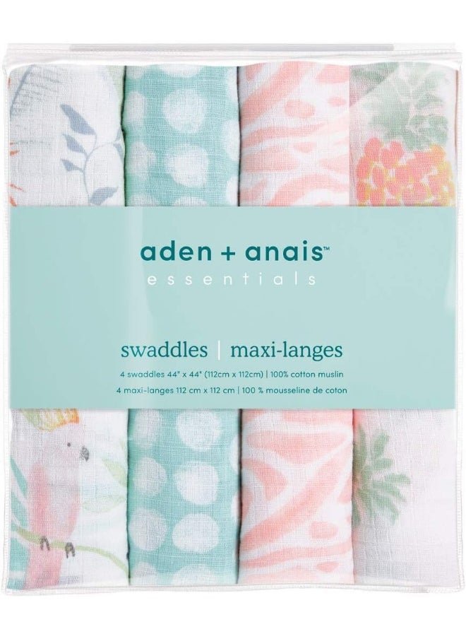 aden + anais aden + anais Essentials Swaddle Blanket, Boutique Muslin Blankets for Girls & Boys, Baby Receiving Swaddles, Ideal Newborn & Infant Swaddling Set, Perfect Shower Gifts, 4 Pack, Tropicalia  - Image 3