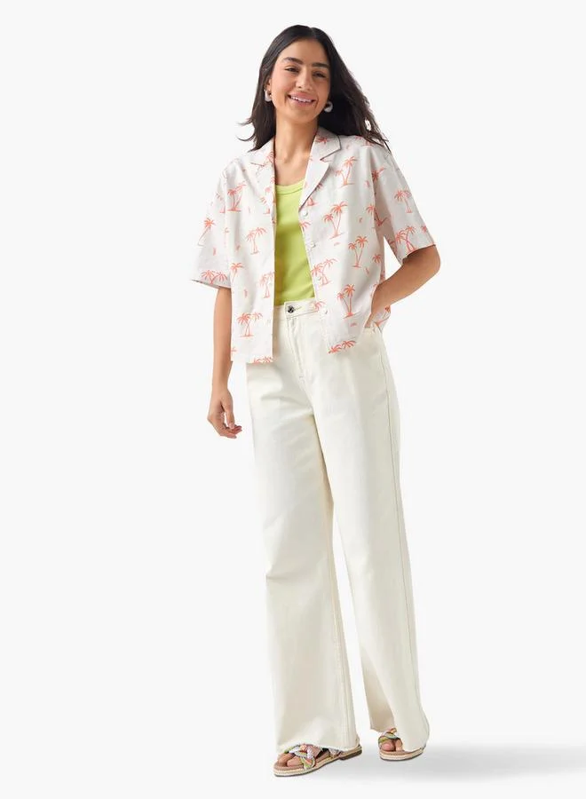 Lee Cooper Lee Cooper Relaxed Fit Palm Tree Print Shirt with Camp Collar