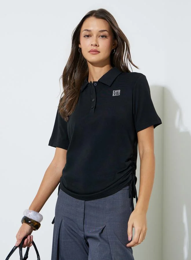 ستايلي Black Polo T-Shirt with Ruched Side Detail