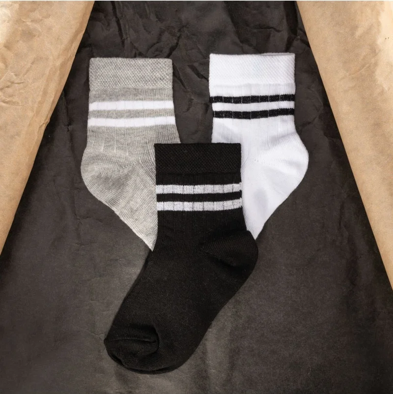 نوفيبيبي 3-Pack Cotton Kids College Socks Baby Unisex Girls Women Boys School Socks, White Black Pink