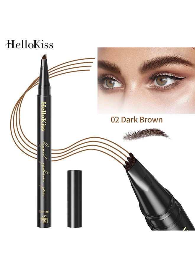 HelloKiss Waterproof lasting 4-Tip Liquid Eyebrow Pen-Eyebrow Pencil with a Micro-Fork Tip Applicator Creates Natural Looking Brows Effortlessly and Stays on All Day - Dark Brown #02 - Image 1