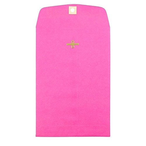 JAM PAPER 6 x 9 Open End Catalog Colored Envelopes with Clasp Closure Ultra Fuchsia Hot Pink 100Pack