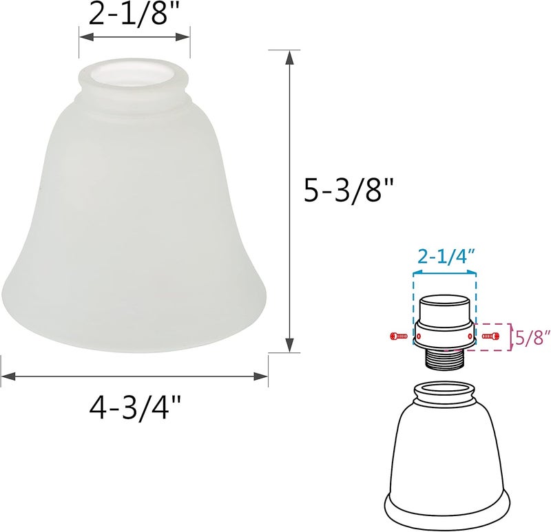 Aspen Creative 23136-4A Transitional Frosted Ceiling Fan Shade, 2-1/8" Fitter, 4-3/4" Diameter x 5-3/8" Height, 4 Pack Replacement Glass - Image 2