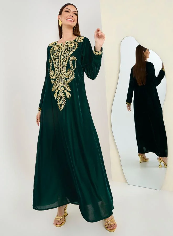 Maxim Creation Embroidered Panel Velvet Look Jalabiya by Styli
