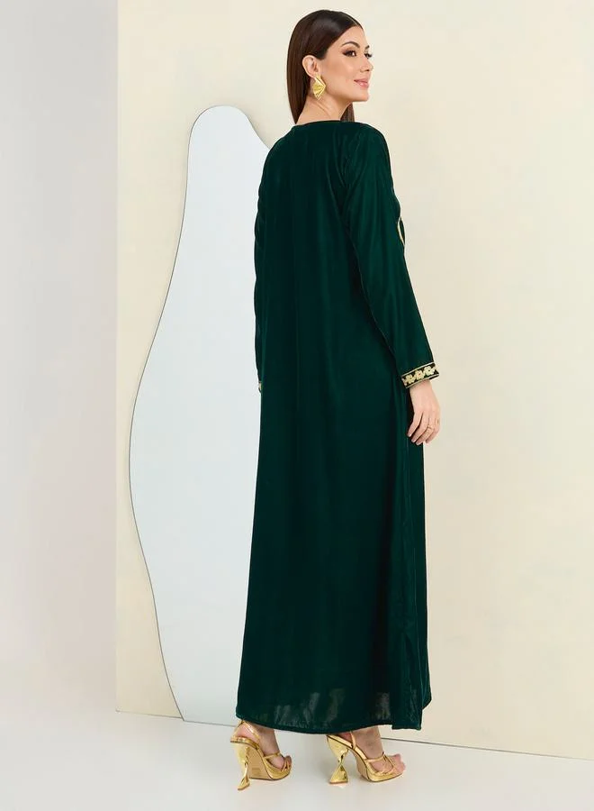Maxim Creation Embroidered Panel Velvet Look Jalabiya by Styli
