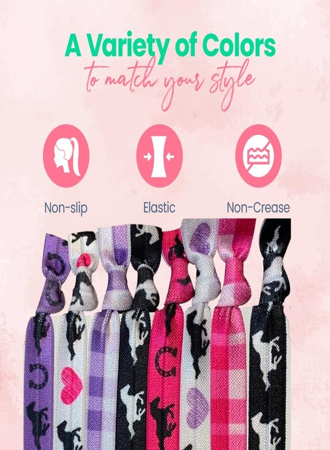 Infinity Collection Horse Hair Ties, 8pcs - Pink/Purple Hair Accessories for Girls. No Crease, No Tug Hair Elastics Set. Equestrian Themed Gift. 8 Count - Image 3