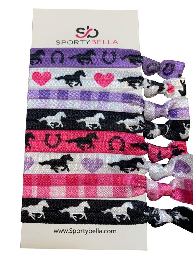 Infinity Collection Horse Hair Ties, 8pcs - Pink/Purple Hair Accessories for Girls. No Crease, No Tug Hair Elastics Set. Equestrian Themed Gift. 8 Count - Image 1