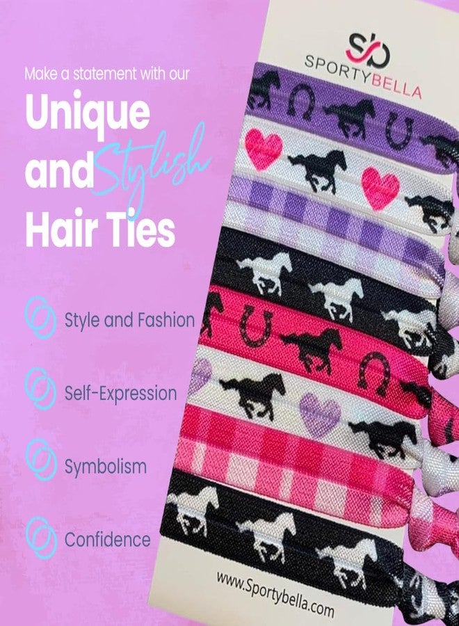 Infinity Collection Horse Hair Ties, 8pcs - Pink/Purple Hair Accessories for Girls. No Crease, No Tug Hair Elastics Set. Equestrian Themed Gift. 8 Count - Image 2
