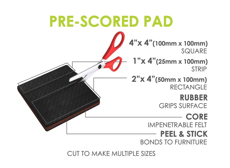 Slipstick Gorillapads Non Slip Furniture Pads/Gripper Feet Floor Protectors (Set Of 4) Premium 4 Inch Pre-Scored Square Self Adhesive Rubber Stoppers For Furniture Legs  Black  Cb157 - Image 2