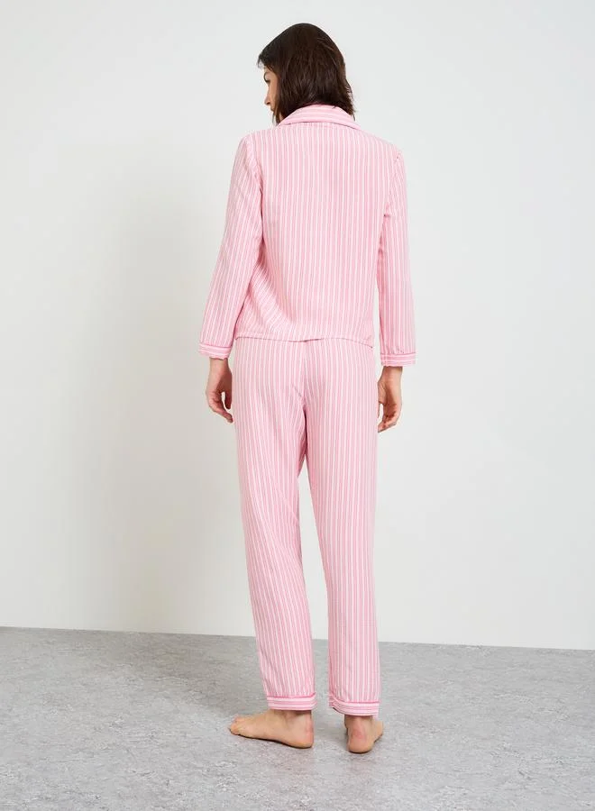 Take Two  Pink Striped Polyester Pajama Set with Long Sleeves for Women | Best Price UAE
