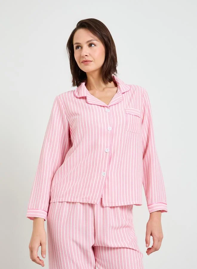 Take Two  Pink Striped Polyester Pajama Set with Long Sleeves for Women | Best Price UAE