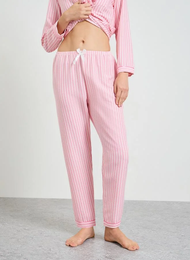 Take Two  Pink Striped Polyester Pajama Set with Long Sleeves for Women | Best Price UAE