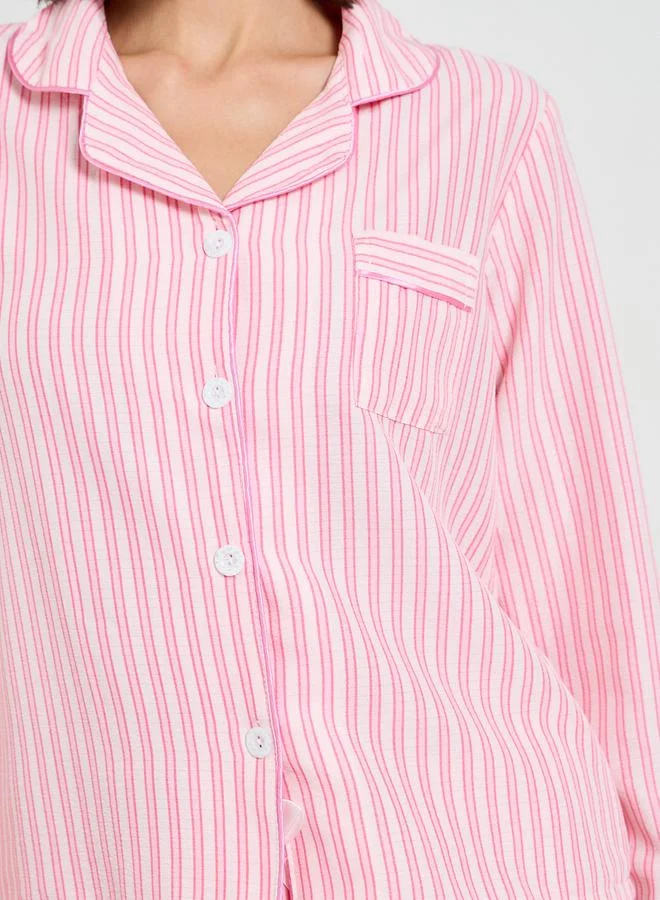 Take Two  Pink Striped Polyester Pajama Set with Long Sleeves for Women | Best Price UAE