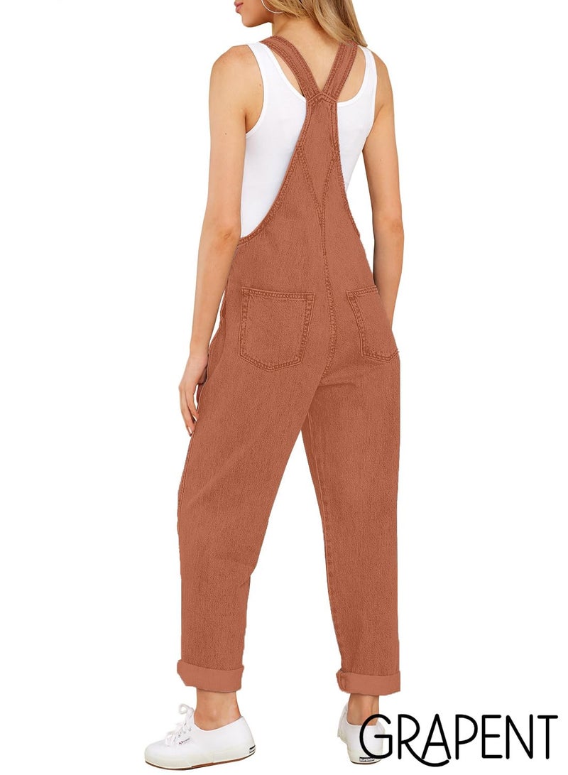 GRAPENT Boho Overalls for Women Work Overalls for Women Women's Overalls Womens Bib Overalls Denim Baggy Womens Overalls Jean Jumpsuit Color Brick Red Size Medium Size 8 Size 10 (GP-PAGHOGG_17-M) - Image 2