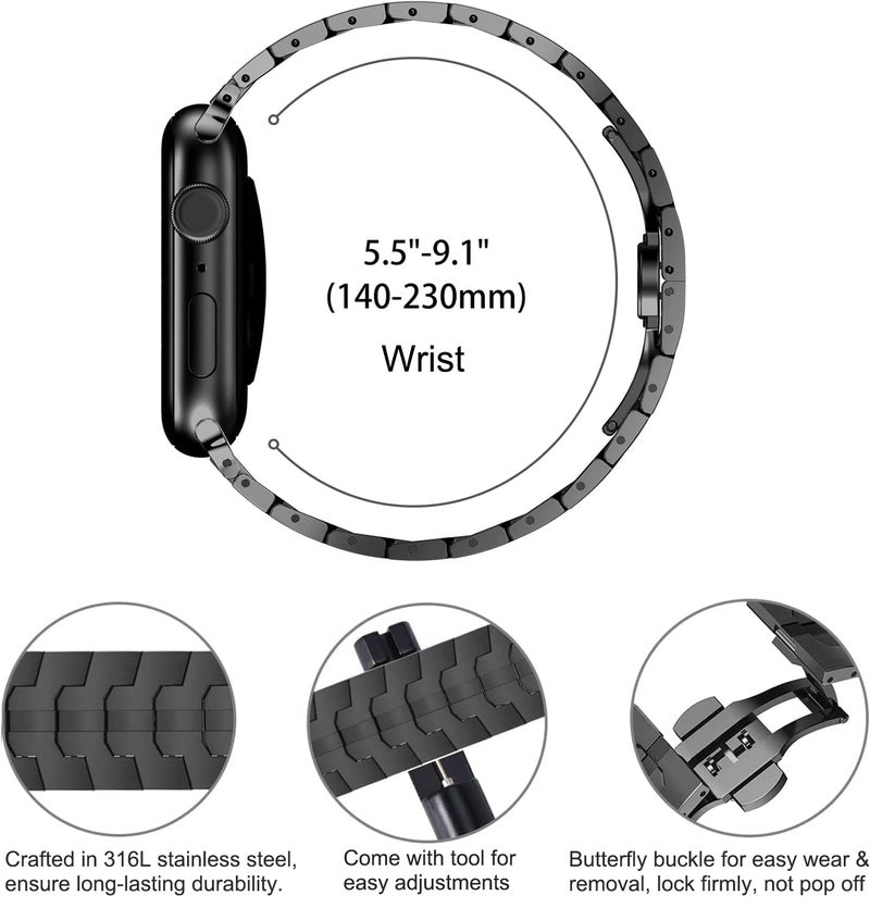 WINGLE Metal Band for Apple Watch Band 38mm 40mm 41mm 42mm Series 11 10, SE 3/2/1, Series 9 8 7 6 5 4 3 2 1 Men Women, Rugged Stainless Steel Casual Business Bands iWatch Strap Folding Clasp, Black - Image 4