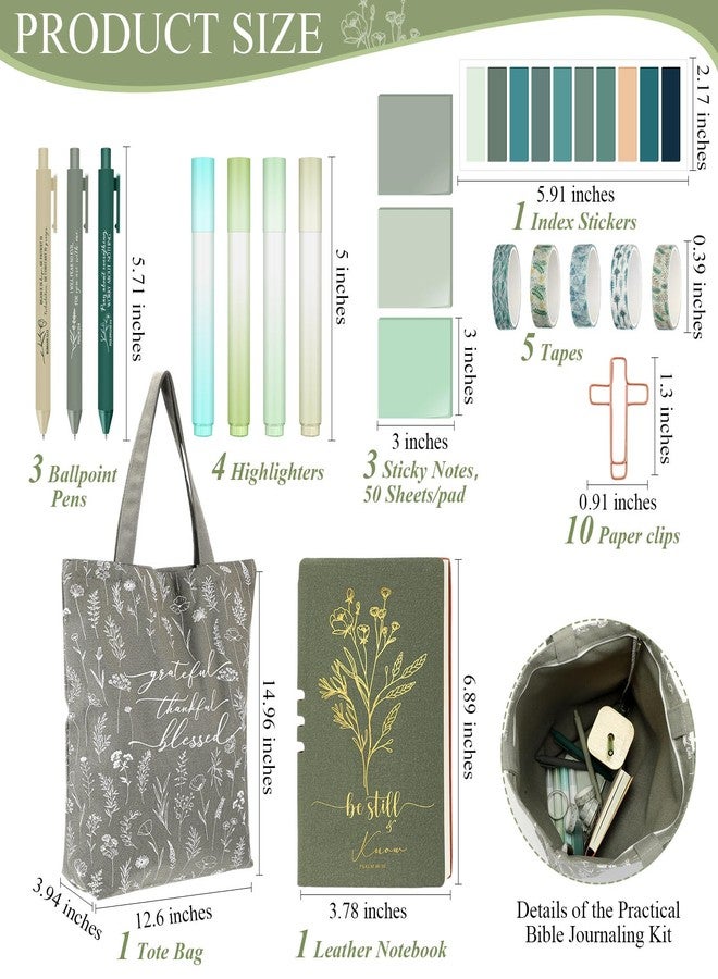 Singhoow 29 Pcs Bible Journaling Kit Easter Christian Glass Cup Canvas Bag Leather Notebook Highlighters and Pens Sticky Notes Tapes Paper Clips Bible Study Supplies for Mother Day(Green) - Image 2
