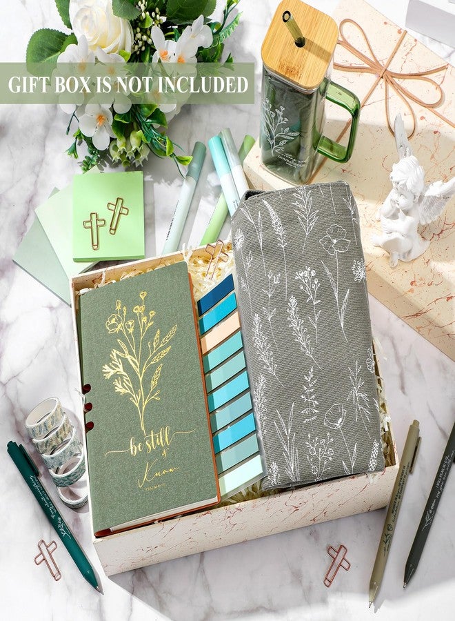 Singhoow 29 Pcs Bible Journaling Kit Easter Christian Glass Cup Canvas Bag Leather Notebook Highlighters and Pens Sticky Notes Tapes Paper Clips Bible Study Supplies for Mother Day(Green) - Image 5