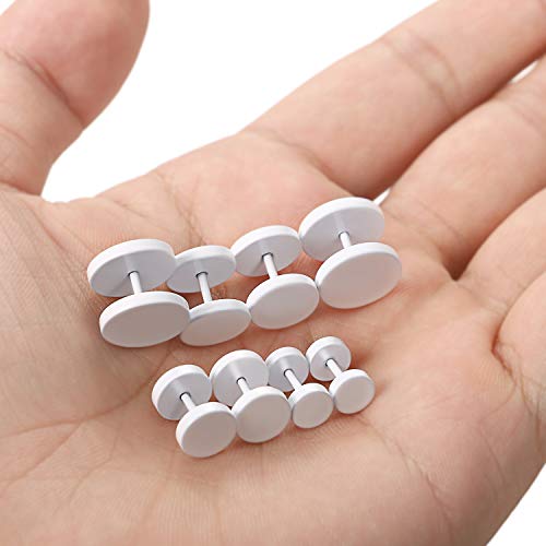 Cupimatch 4 Pairs Unisex 6-12MM Stainless Steel Stud Earrings Set,Cupimatch Ear Piercing Plugs Faux Gauges Illusion Tunnel Screw Earrings for Halloween, White (4 Pairs)… - Image 5