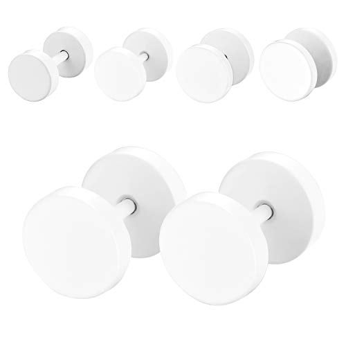 Cupimatch 4 Pairs Unisex 6-12MM Stainless Steel Stud Earrings Set,Cupimatch Ear Piercing Plugs Faux Gauges Illusion Tunnel Screw Earrings for Halloween, White (4 Pairs)… - Image 1