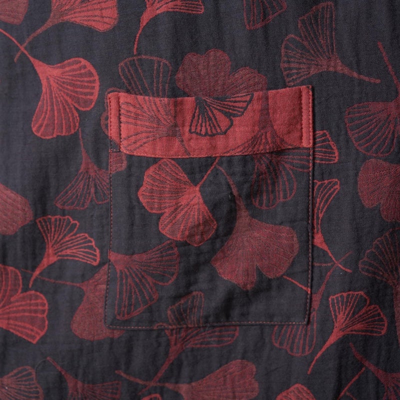 Kimono Robe 100% Cotton Gauze Ginkgo Leaf Print - Image 5