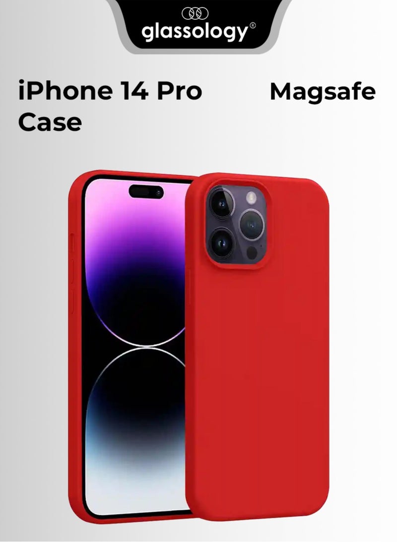glassology جراب iPhone 14 Pro مع Magsafe مقاوم للخدش ورفيع كلاسيكي مقاوم للصدمات بدرجة عسكرية (أحمر) - Image 1