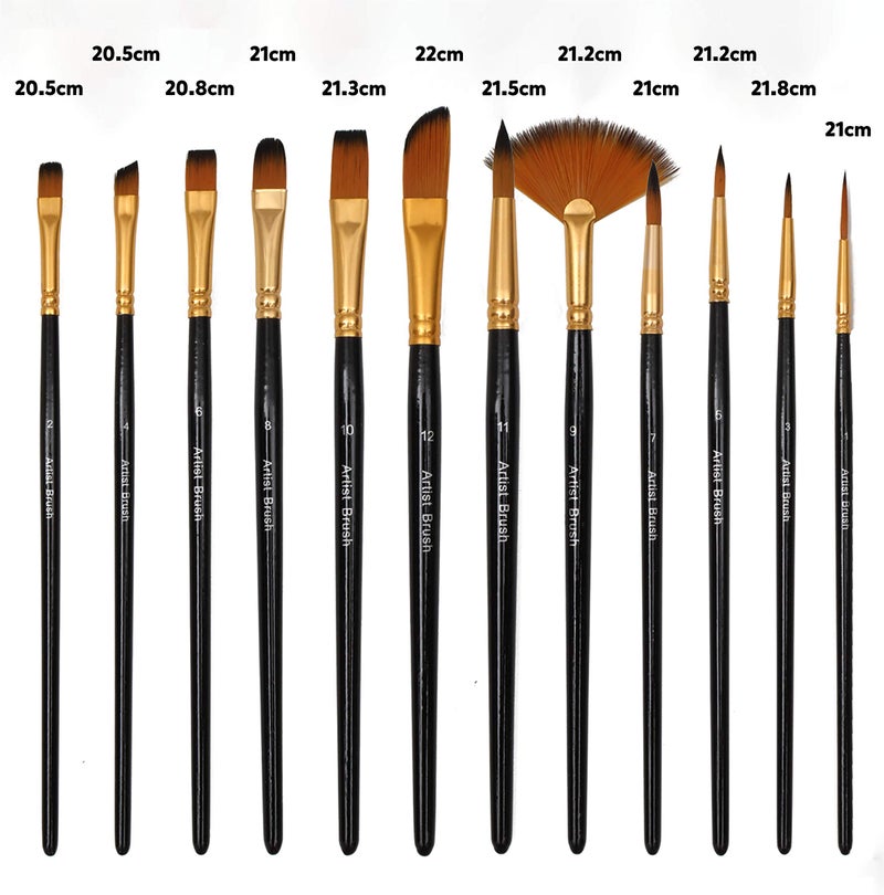 HELLIOT Paint Brush Set of 12 | Professional Round Pointed Tip Nylon Hair Artist Acrylic Painting Brush for Acrylic - Watercolor - Oil Painting - Image 4