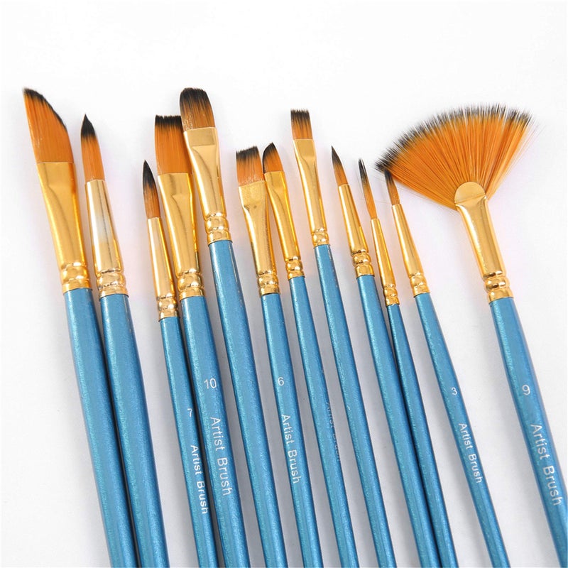 HELLIOT Paint Brush Set of 12 | Professional Round Pointed Tip Nylon Hair Artist Acrylic Painting Brush for Acrylic - Watercolor - Oil Painting - Image 3
