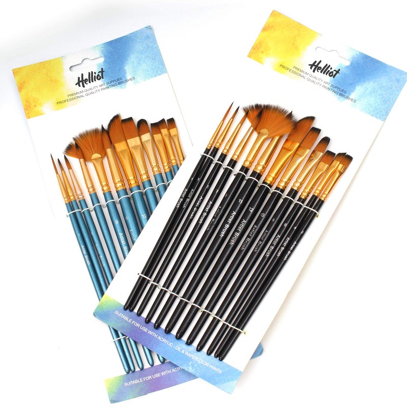 HELLIOT Paint Brush Set of 12 | Professional Round Pointed Tip Nylon Hair Artist Acrylic Painting Brush for Acrylic - Watercolor - Oil Painting - Image 2