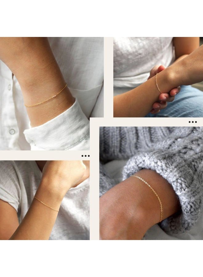 NOKMIT 14K Gold Solid 925 Sterling Silver Bracelets for Women, Dainty Karma Circle Adjustable Thin Chain Bracelet, Trendy Stackable Link Bracelets, Simple Cute Jewelry Gifts - Image 4