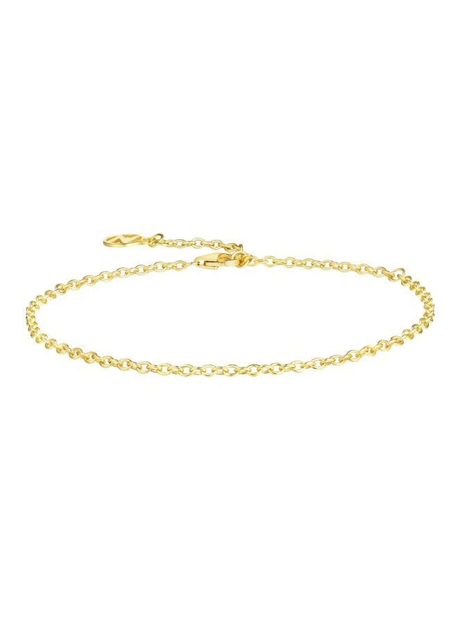 NOKMIT 14K Gold Solid 925 Sterling Silver Bracelets for Women, Dainty Karma Circle Adjustable Thin Chain Bracelet, Trendy Stackable Link Bracelets, Simple Cute Jewelry Gifts - Image 1