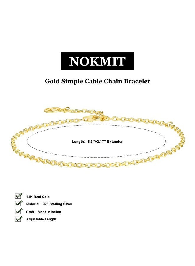 NOKMIT 14K Gold Solid 925 Sterling Silver Bracelets for Women, Dainty Karma Circle Adjustable Thin Chain Bracelet, Trendy Stackable Link Bracelets, Simple Cute Jewelry Gifts - Image 2