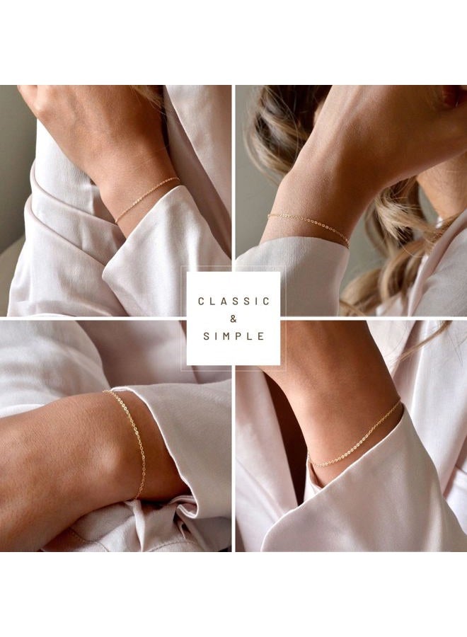 NOKMIT 14K Gold Solid 925 Sterling Silver Bracelets for Women, Dainty Karma Circle Adjustable Thin Chain Bracelet, Trendy Stackable Link Bracelets, Simple Cute Jewelry Gifts - Image 3