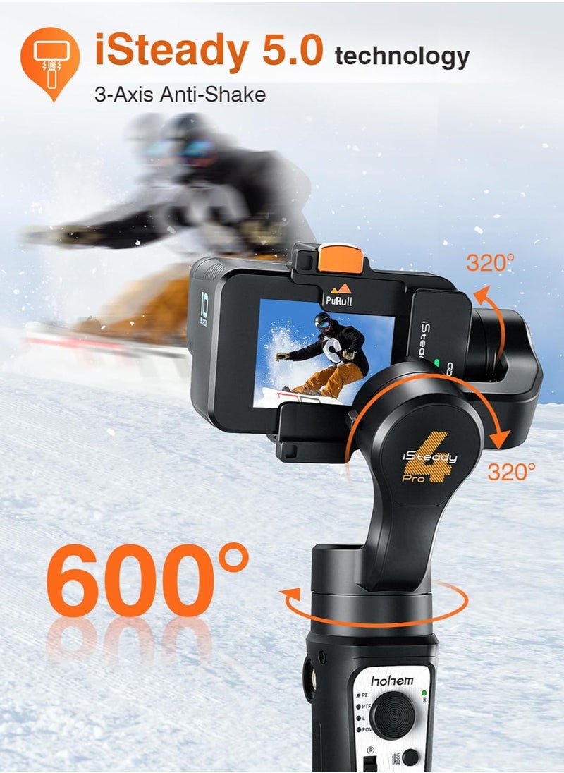 hohem - Hohem Official iSteady Pro 4 Gimbal for GoPro 11/10/9/8/7/6/5 DJI OSMO Insta360 One R Action Camera 3-Axis Handheld Stabilizer - Image 1