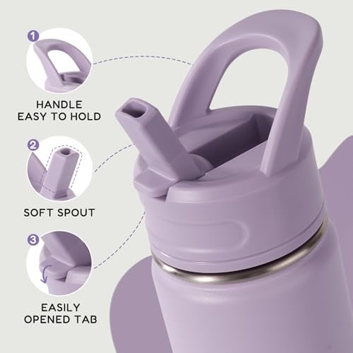 Fijinhom 12oz Kids Water Bottle for School, Toddler Bottles with Straws, Stainless Steel Vacuum Insulated Water Bottle for Boys&Girls, Leak-Proof, BPA-Free, Purple - Image 4