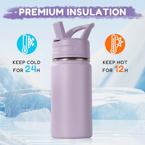 Fijinhom 12oz Kids Water Bottle for School, Toddler Bottles with Straws, Stainless Steel Vacuum Insulated Water Bottle for Boys&Girls, Leak-Proof, BPA-Free, Purple - Image 5