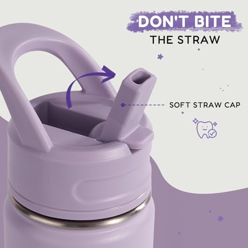 Fijinhom 12oz Kids Water Bottle for School, Toddler Bottles with Straws, Stainless Steel Vacuum Insulated Water Bottle for Boys&Girls, Leak-Proof, BPA-Free, Purple - Image 2
