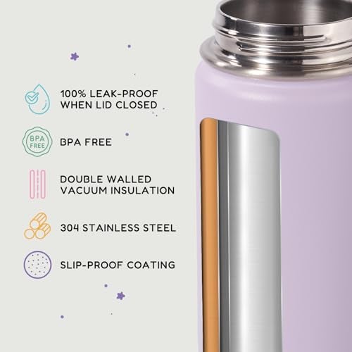 Fijinhom 12oz Kids Water Bottle for School, Toddler Bottles with Straws, Stainless Steel Vacuum Insulated Water Bottle for Boys&Girls, Leak-Proof, BPA-Free, Purple - Image 3