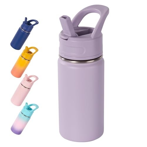 Fijinhom 12oz Kids Water Bottle for School, Toddler Bottles with Straws, Stainless Steel Vacuum Insulated Water Bottle for Boys&Girls, Leak-Proof, BPA-Free, Purple - Image 1