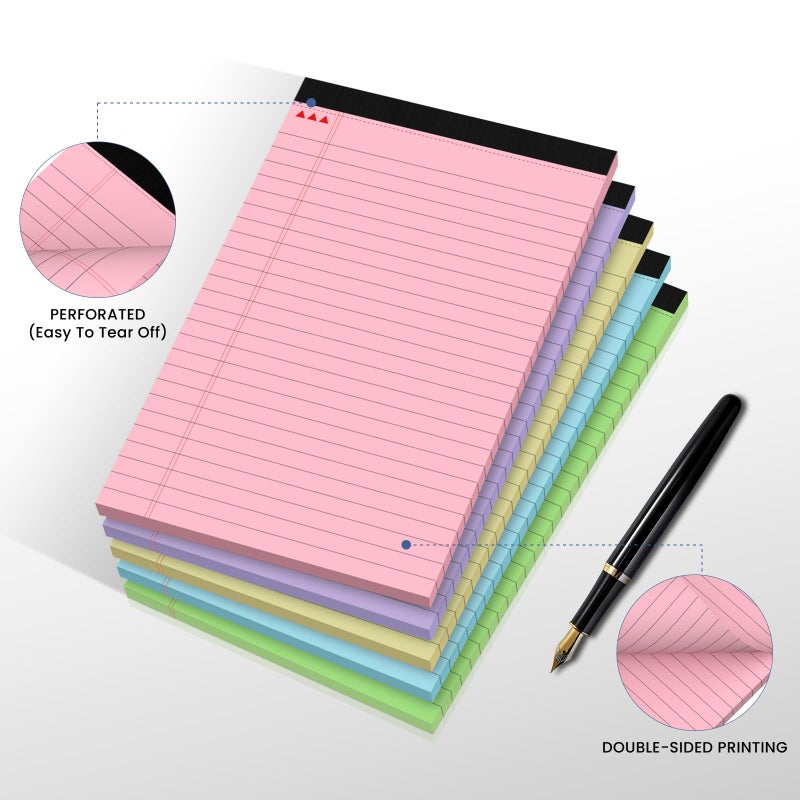 Ciphyfee 5pcs Small Note Pads, Colored Notepads 5x8 College Ruled Notebook, Writing Pads 5 x 8, Legal Pads, Pad Paper Perforate Notebooks for Work, Message, School, Office Supplies,30 Sheets/Pack - Image 4