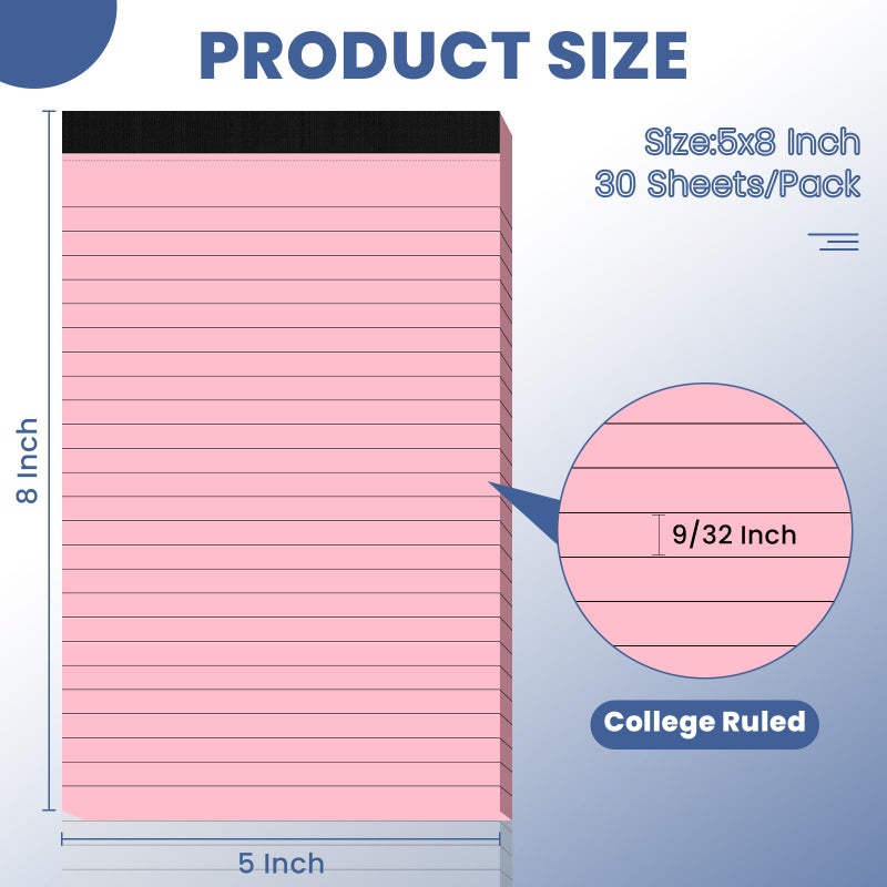 Ciphyfee 5pcs Small Note Pads, Colored Notepads 5x8 College Ruled Notebook, Writing Pads 5 x 8, Legal Pads, Pad Paper Perforate Notebooks for Work, Message, School, Office Supplies,30 Sheets/Pack - Image 2