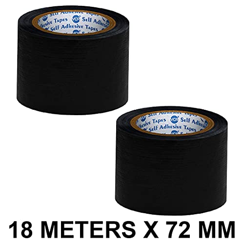 VCR Black Duct Tape - 18 Meters in Length 72mm / 3" Width - 2 Rolls Per Pack - Strong Book Binding Tape - Waterproof Heavy Duty Duct Tape - Image 2