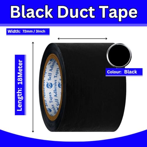 VCR Black Duct Tape - 18 Meters in Length 72mm / 3" Width - 2 Rolls Per Pack - Strong Book Binding Tape - Waterproof Heavy Duty Duct Tape - Image 5