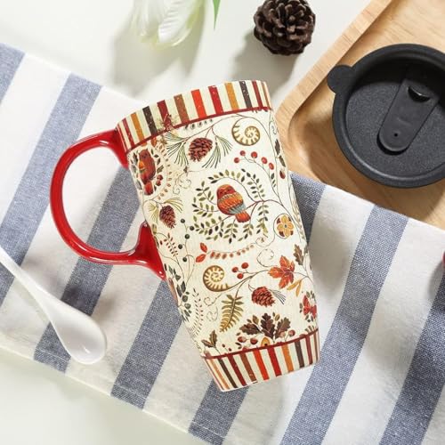 Topadorn 17 oz Tall Ceramic Travel Mugs Coffee Cup with Sealed Lid and Handle, Perfect for Coffee and Tea, Holiday Gift Her Him, Flower - Image 2