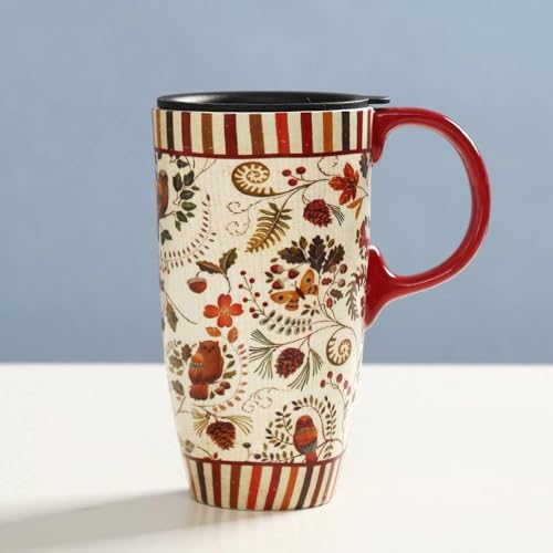 Topadorn 17 oz Tall Ceramic Travel Mugs Coffee Cup with Sealed Lid and Handle, Perfect for Coffee and Tea, Holiday Gift Her Him, Flower - Image 4