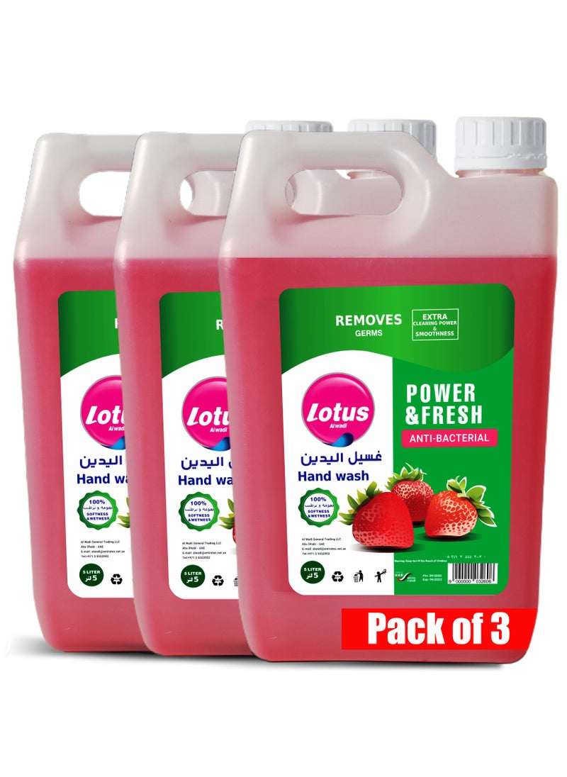 Lotus Alwadi 5L Lotus Alwadi Anti-Bacterial Hand Wash, Strawberry fragrance, 3 x 5L - 3 Gallons  - Image 1