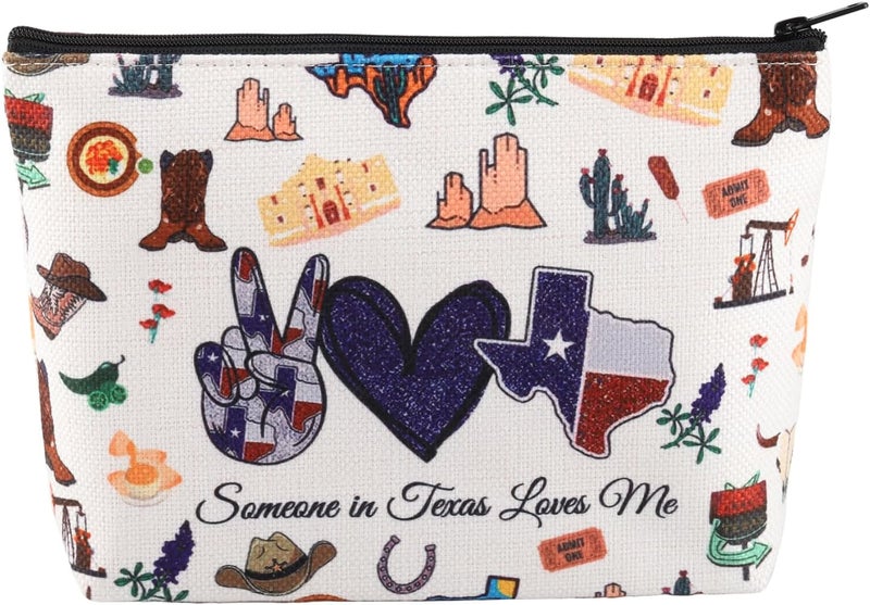 PXTIDY Texas State Cosmetic Bag Long Distance Relationships Gift Someone In Texas Loves Me Travel Bag Texas Moving Away Gift