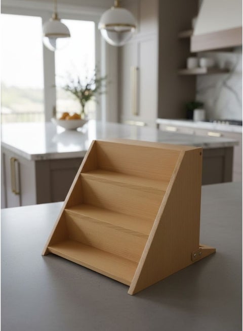 منظم توابل خشبي – رف مطبخ بثلاث طبقات لتخزين علب البهارات