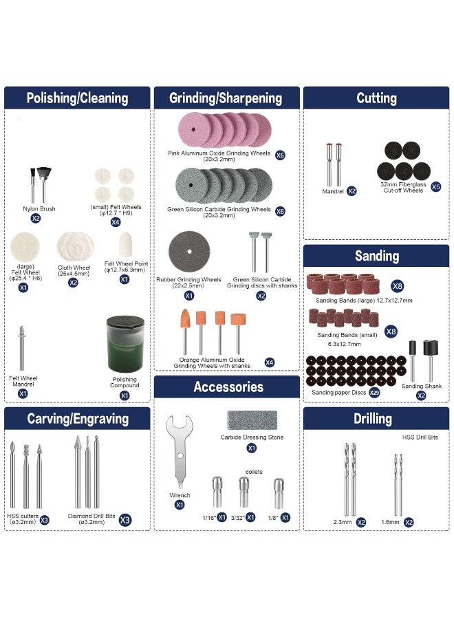 Winner 100Pcs Rotary Tool Accessories Kit Set for Grinding Polishing Sanding Cutting Drilling Carving Engraving, Universal Fit for Dremel & Major Brands, HSS Drill Bits, Grinding Wheels, Sanding Bands, Mandrels, Wood Metal Stone Glass DIY Craft Kit - Image 2