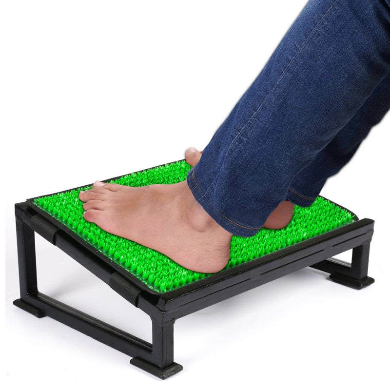 Metron Metron Metal Foot Rest Stool Under The Desk with Removable Acupressure Massage Accumat Plastic Top Sheet Relieve Foot Pain and Improves Blood Circulation Color Black Metal Base Pack of 1  - Image 1