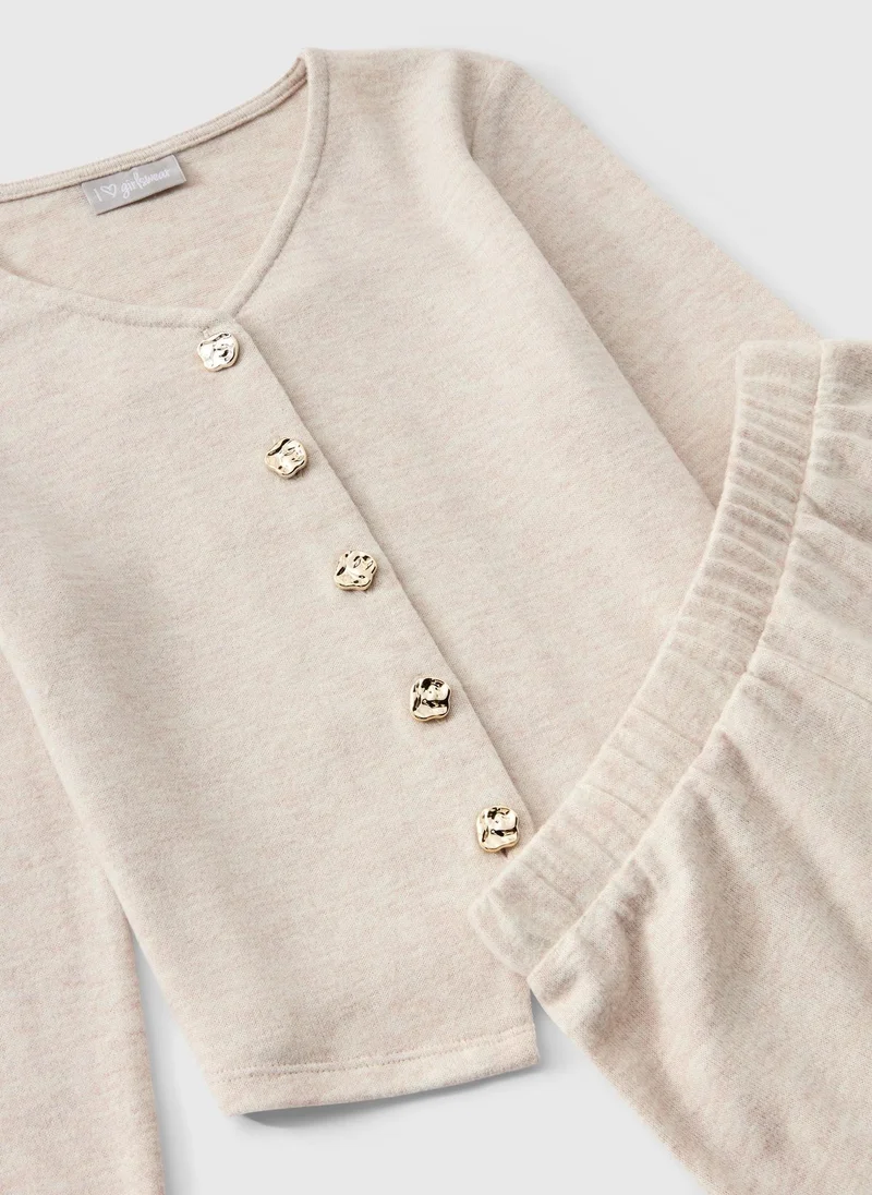 Matalan Girls Oatmeal Knitted Top & Trouser Set